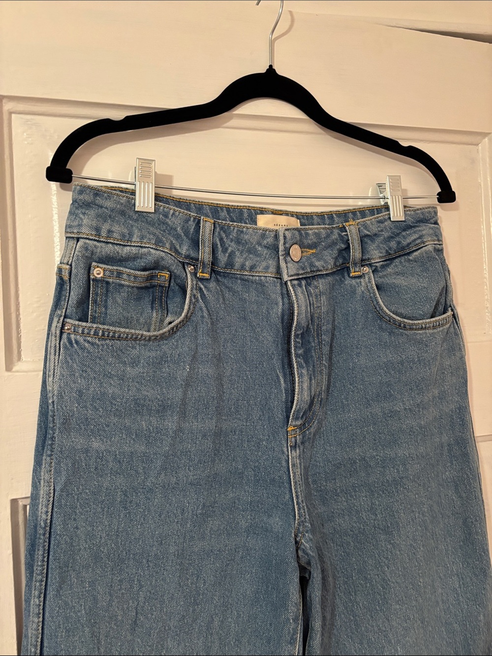Worn Once! Sezane Denim High-Waist Wide Leg Jeans in Light Blue - Picture 3 of 11